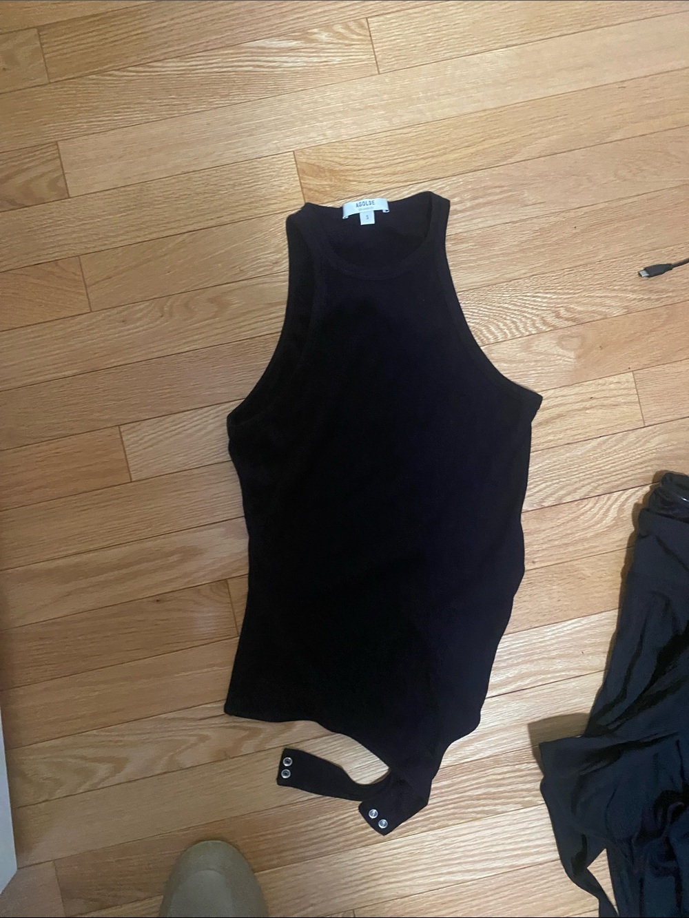 AGolde Black Sleeveless Ribbed Snap Bodysuit plus 2 others bundle